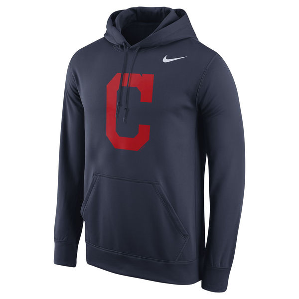 Men Cleveland Indians Nike Logo Performance Pullover Hoodie Navy->cleveland indians->MLB Jersey